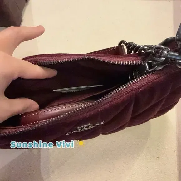 NWT Coach Teri Shoulder Bag Organic Cotton With Quilting CCW70 Gunmetal/Burgundy